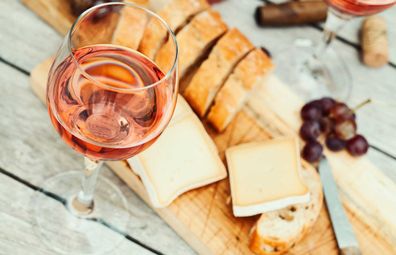 Rose wine and cheese board