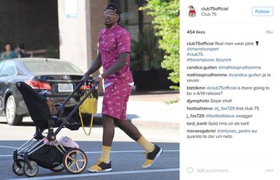 Daddy daycare: American basketballer for the Cleveland Cavaliers, Iman Shumpert pushing his Cybex pram.