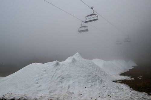 Mt Buller is getting ready for the opening of the ski season by making snow with portable snow factories  . 5th June 2023, The Age news Picture by JOE ARMAO