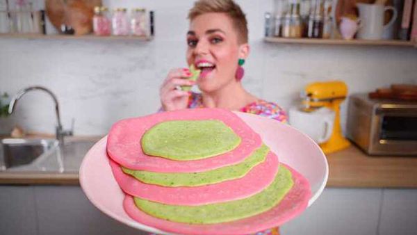 Jane de Graaff cooks rainbow pancakes without food colouring