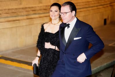 Crown Princess Victoria of Sweden and Prince Daniel arrive for the Royal Variety Performance at the Royal Albert Hall in London, Thursday, Nov. 30, 2023. 