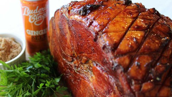 Slow cooked leg of ham in ginger beer