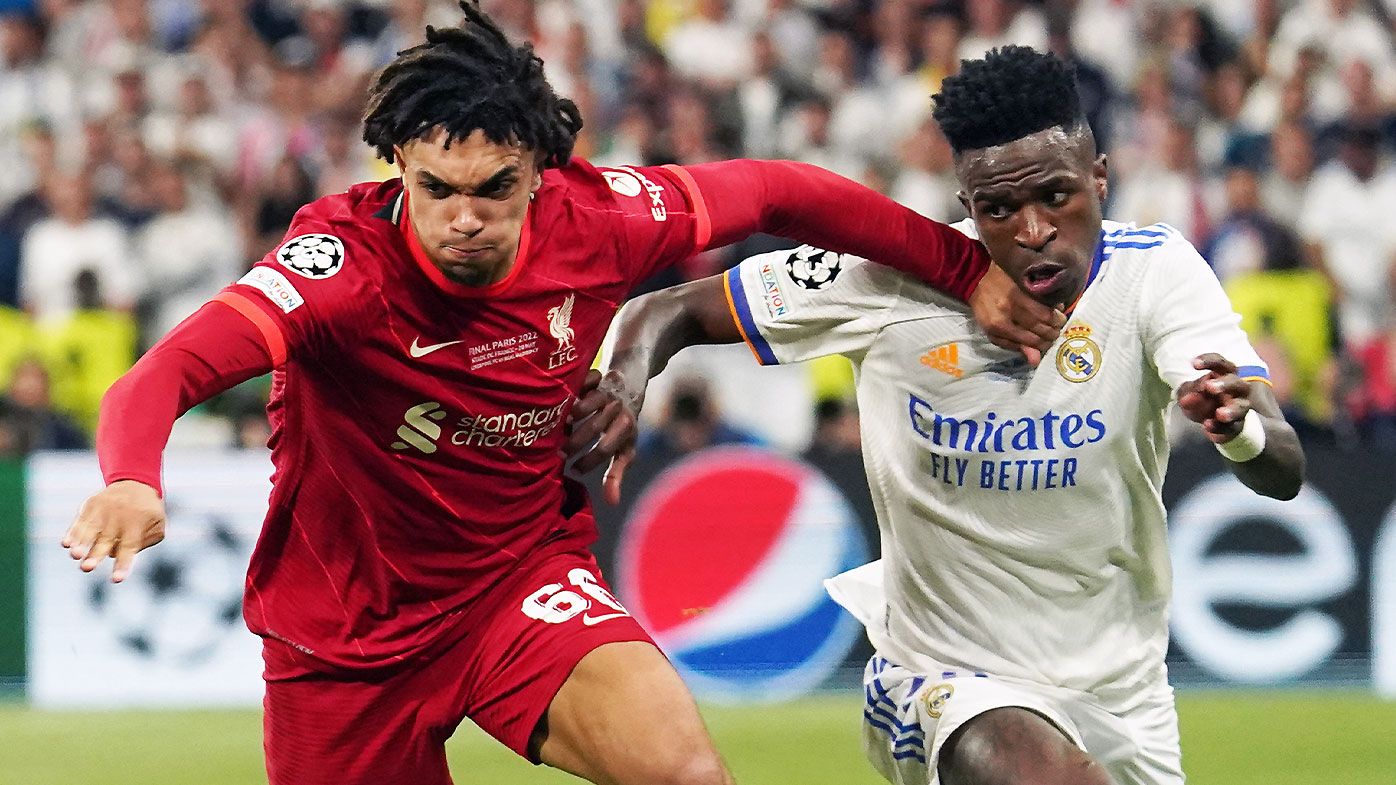Liverpool&#x27;s Trent Alexander-Arnold battles Real Madrid&#x27;s Vinicius Jr in the 2022 UEFA Champions League final