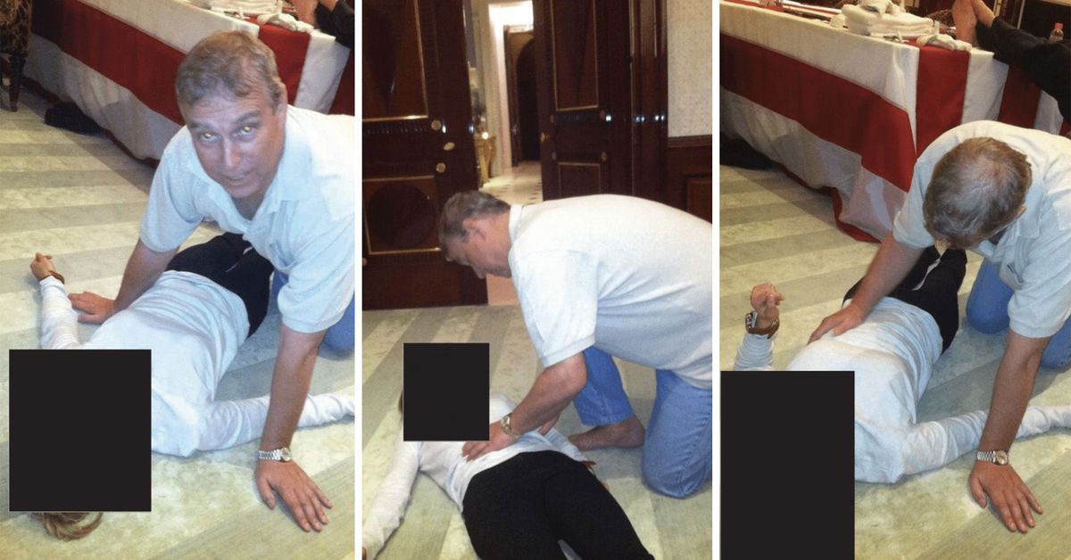 Epstein file photos appear to show former Prince Andrew on floor with woman