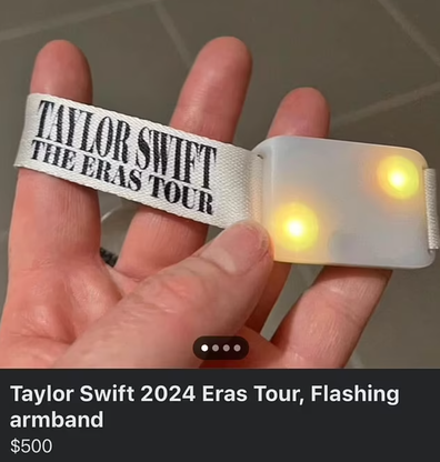 Eras Tour wristband selling for $500 on Facebook Marketplace.