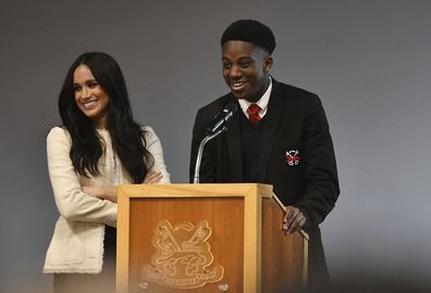 Cheeky schoolboy's comment leaves Meghan in stiches 