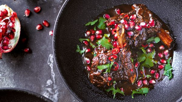 Annie Rigg's beef short ribs braised in pomegranate