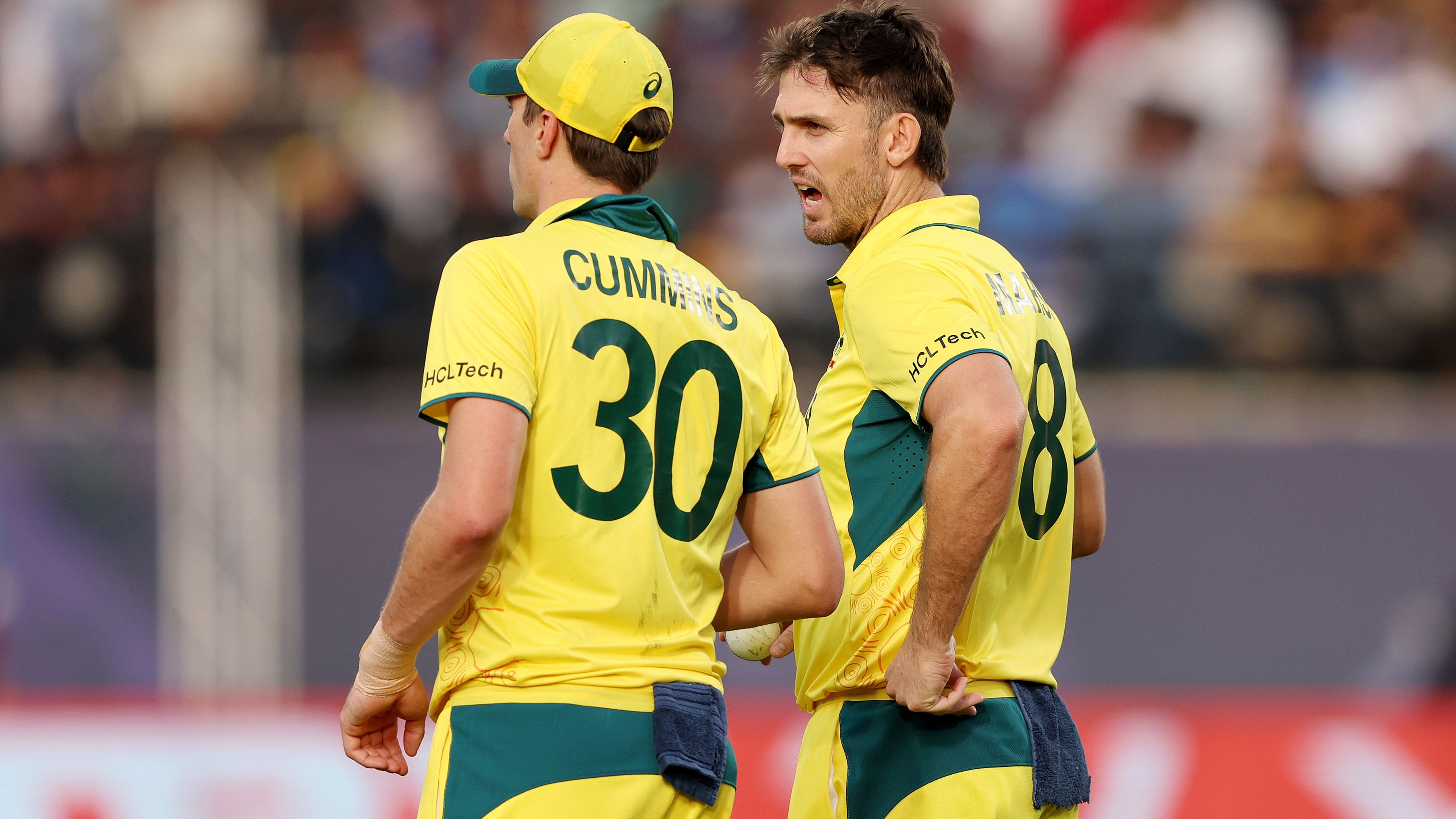 Pat Cummins and Mitch Marsh of Australia.