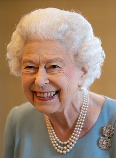 Queen Elizabeth celebrates the start of the Platinum Jubilee during a reception in the Ballroom of Sandringham House on February 5, 2022 in King's Lynn, England
