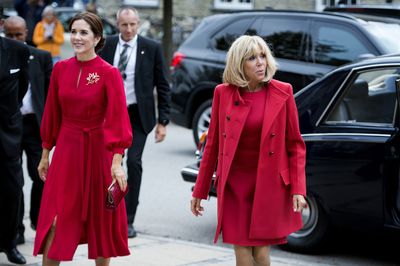 Princess Mary and Brigette Macron step out in red for state visit
