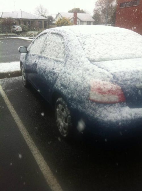 Cars are covered in snow in Ballarat. (Twitter, @jayden2103)