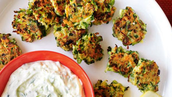 Zucchini fritters with feta & mint