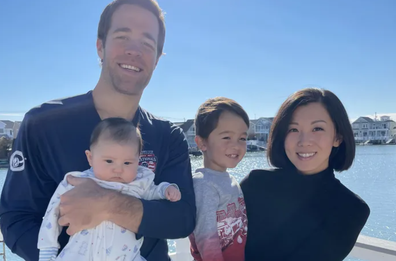 Keating and Yiran Sherry with Maeve, their 'Tesla Baby' and son Rafa.