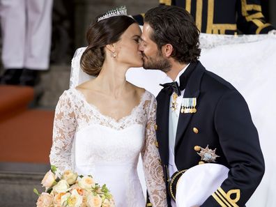 Prince Carl Philip and Princess Sofia leave their wedding ceremony at the Royal Chapel at the Royal Palace on June 13, 2015 in Stockholm, Sweden. 