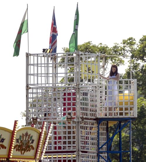 The Duchess of Cambridge at the top of a helter-skelter. Picture: AAP