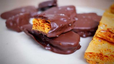 Homemade chocolate honeycomb is the kind of science experiment the kids love