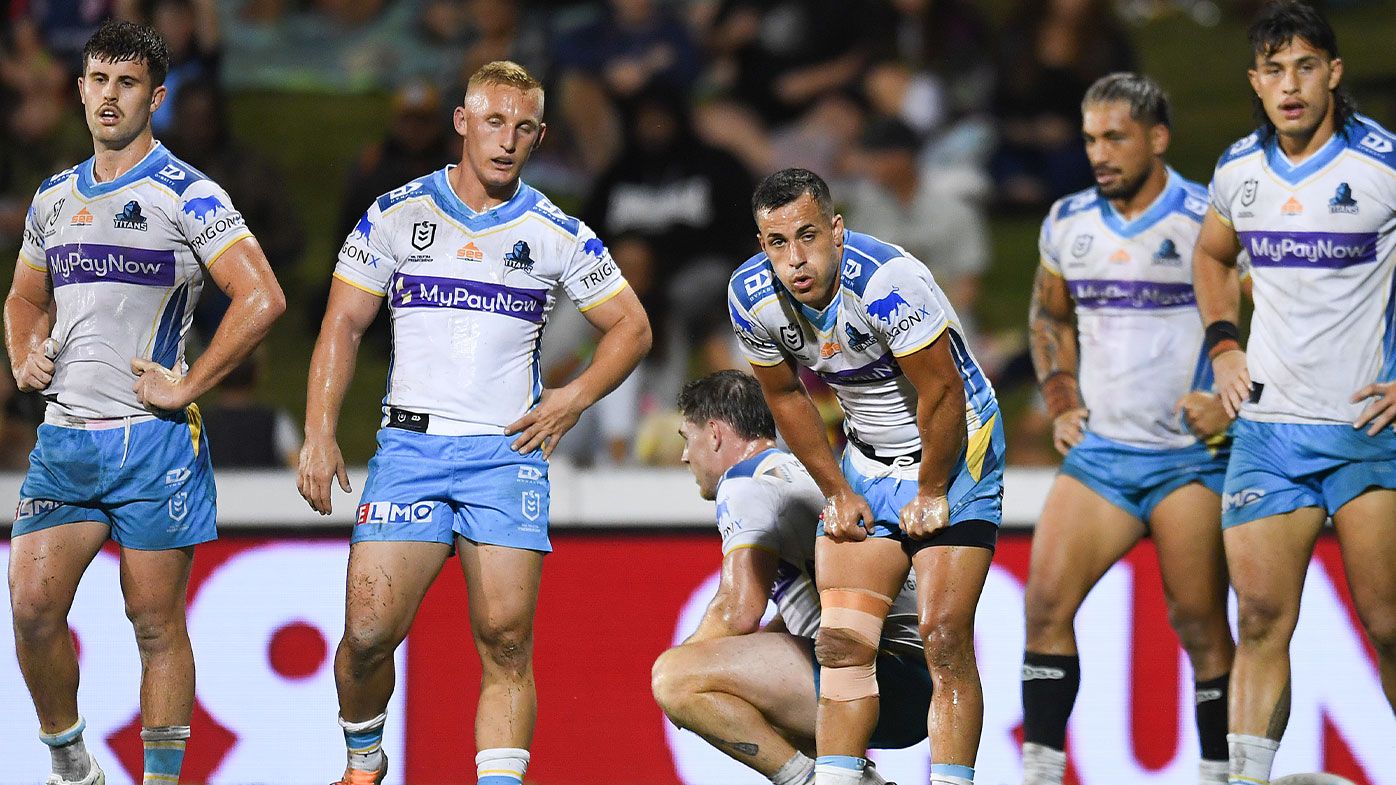 Titans looks dejected during the round nine NRL match between the Sydney Roosters and the Gold Coast Titans 