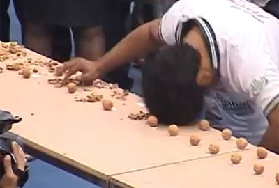 <b>He may have risked being labelled nuts for the rest of his life, but at least a young Pakistani man has secured a unique place in history.</b><br/><br/>Mohammad Rashid helped celebrate this year's Punjab Youth Festival by smashing 155 walnuts with his head.<br/><br/>It was a new world record and has joined a host of other challenges involving food that beggar belief.<br/><br/>It almost goes without saying, but please don't try these at home.