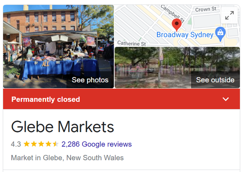 A Google Search Result for Glebe Markets