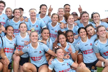 The NSW Waratahs celebrate victory following the Super Rugby Women&#x27;s grand final match against the Fijian Drua at Ballymore Stadium.