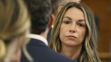 Karen Read watches as the jury enters the courtroom for the start of the second day of deliberation at Norfolk Superior Court in Dedham, Mass., Wednesday June 26, 2024. (Greg Derr/The Patriot Ledger via AP)