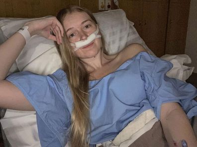 Sharyce Helyar in hospital after yet another surgery related to her chronic illnesses.