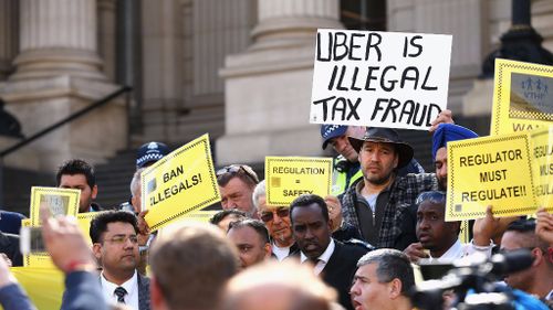 Victorian Taxi drivers protested against Uber earlier this year. (Getty)