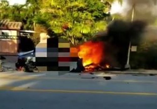 The electric engine of the Tesla burst into flames, with two of the occupants trapped inside. (ABC News)