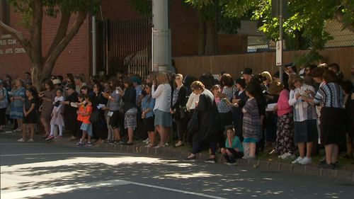 Thalia's funeral procession stopped at her school. (9NEWS)