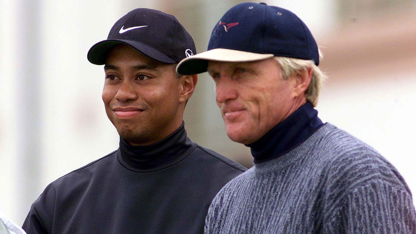 Tiger Woods and Greg Norman on the 1st tee during the third day of the 1999 British Open Golf Championship