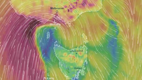 Strong wind gusts are forecast for parts of Victoria and Tasmania 