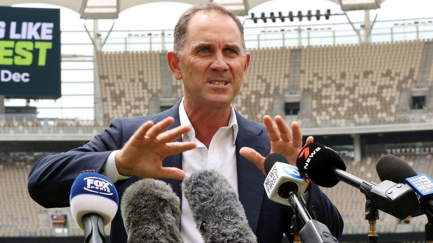 PERTH, AUSTRALIA - NOVEMBER 06: Pictured is Justin Langer during the Cricket Australia &#x27;The West Test&#x27; Launch at Perth Stadium on November 06, 2023 in Perth, Australia. (Photo by Will Russell/Getty Images for Cricket Australia)