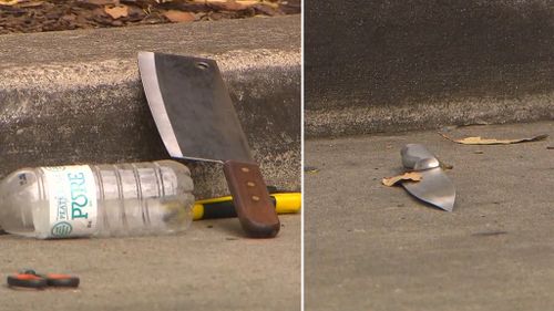 Three weapons were found in a nearby carpark. (9NEWS)