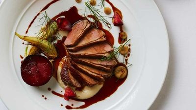 <a href="http://kitchen.nine.com.au/2017/03/30/16/14/catalina-glazed-duck-breast-with-chestnut-puree-baby-fennel-caramelised-plum" target="_top">Catalina's glazed duck breast with chestnut puree, baby fennel and caramelised plum</a><br />
<br />
<a href="http://kitchen.nine.com.au/2016/06/06/23/29/pluck-a-duck-recipe-for-dinner-tonight" target="_top">More duck recipes</a>