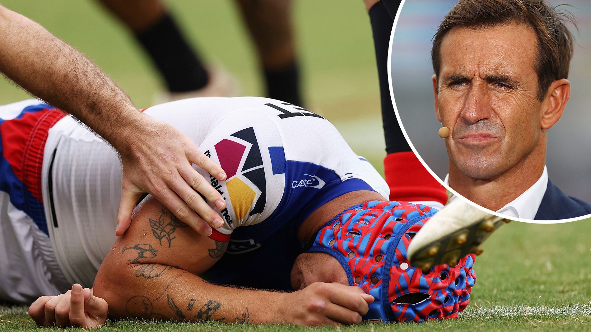 Knights star Kalyn Ponga knocked out, and Newcastle great Andrew Johns.