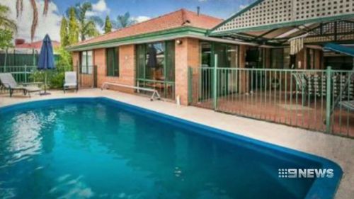 A photo of the backyard swimming pool where Lachlan was found floating face-down. (9NEWS)