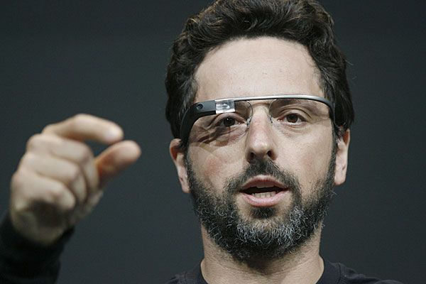 Google co-founder Sergey Brin wearing Google Glass.