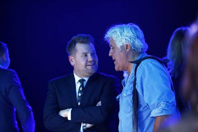 James Corden and Jay Leno attend the Jaguar I-PACE Concept, the brand's first-ever electric car, reveal at MILK Studios in Los Angeles on November 14, 2016. 