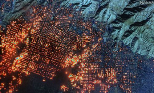 New satellite images from Maxar Technologies are giving the best view yet of just how many buildings are on fire in the Palisades and Eaton wildfires in Los Angeles. The images were taken at 10.45am (local time), during a time of significant cloud cover across the Los Angeles area.