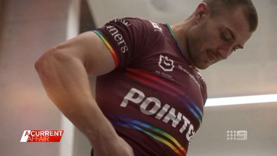 The NRL shirt behind the Manly Sea Eagles row