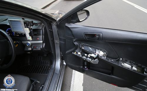 The secret compartment found by NSW Police after they stopped a taxi in Barangaroo.