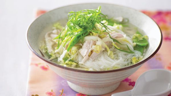 Chicken and rice noodle soup