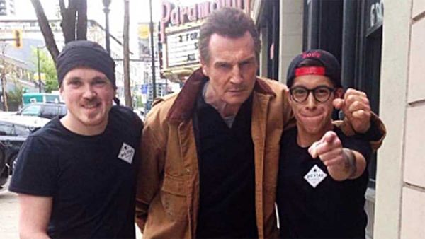 Liam Neeson responds to sign offer for free sandwiches at Canadian deli