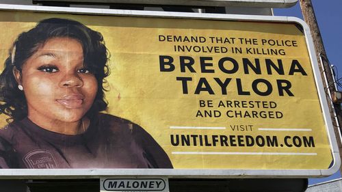 A billboard sponsored by O, The Oprah Magazine, is on display with with a photo of Breonna Taylor, Friday, Aug. 7, 2020 in Louisville, KY