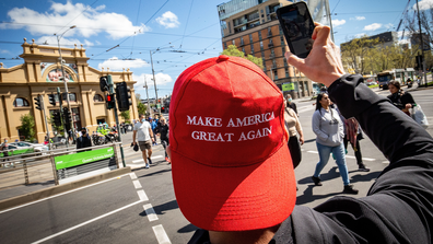 Protesters begin to march from the Queen Victoria Market on September 13, 2020 in Melbourne, Australia. (Photo by Darrian Traynor)