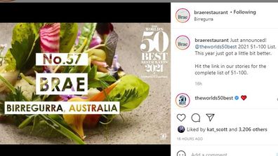 Brae announced as 57 on World's Best Restaurants list 2021