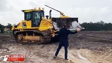 Retired Federal MP's son threatens to crush Channel Nine vehicle with bulldozer 