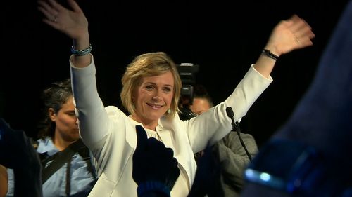 Zali Steggall claims victory in Warringah.