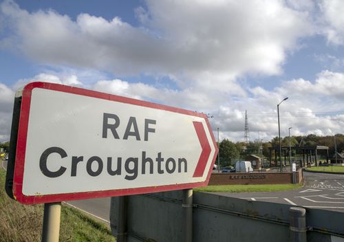 The entrance to RAF Croughton, in Northamptonshire, near where Harry Dunn, 19, died when his motorbike was involved in a head-on collision in August. Anne Sacoolas, the motorist allegedly responsible for the crash, was given diplomatic immunity and allowed to flee to the US. 