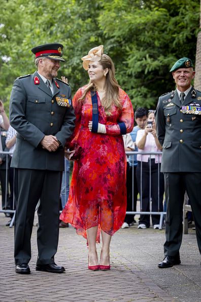 AMERSFOORT, NETHERLANDS - JUNE 18: King Willem-Alexander of The Netherlands and Princess Amalia of The Netherlands attend the presentation of the standard to the Princess Catharina-Amalia Hussar Regiment  on June 18, 2025 in Amersfoort, Netherlands. (Photo by Patrick van Katwijk/Getty Images)
